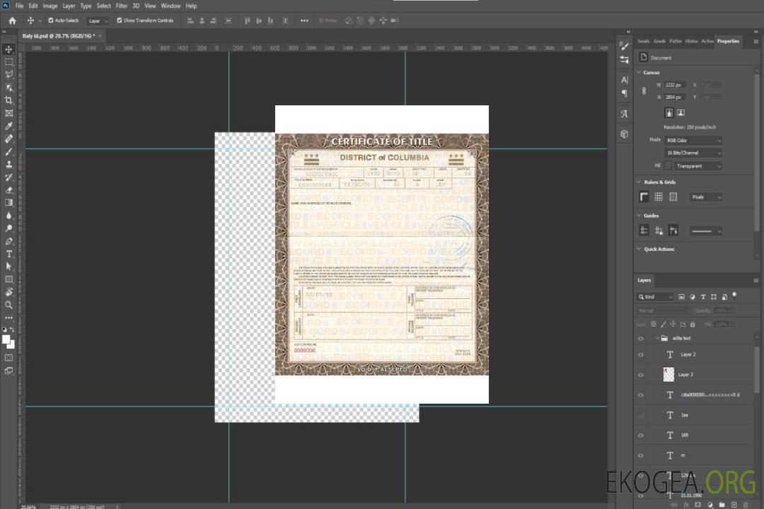 Certificat d'immatriculation du véhicule Columbia template